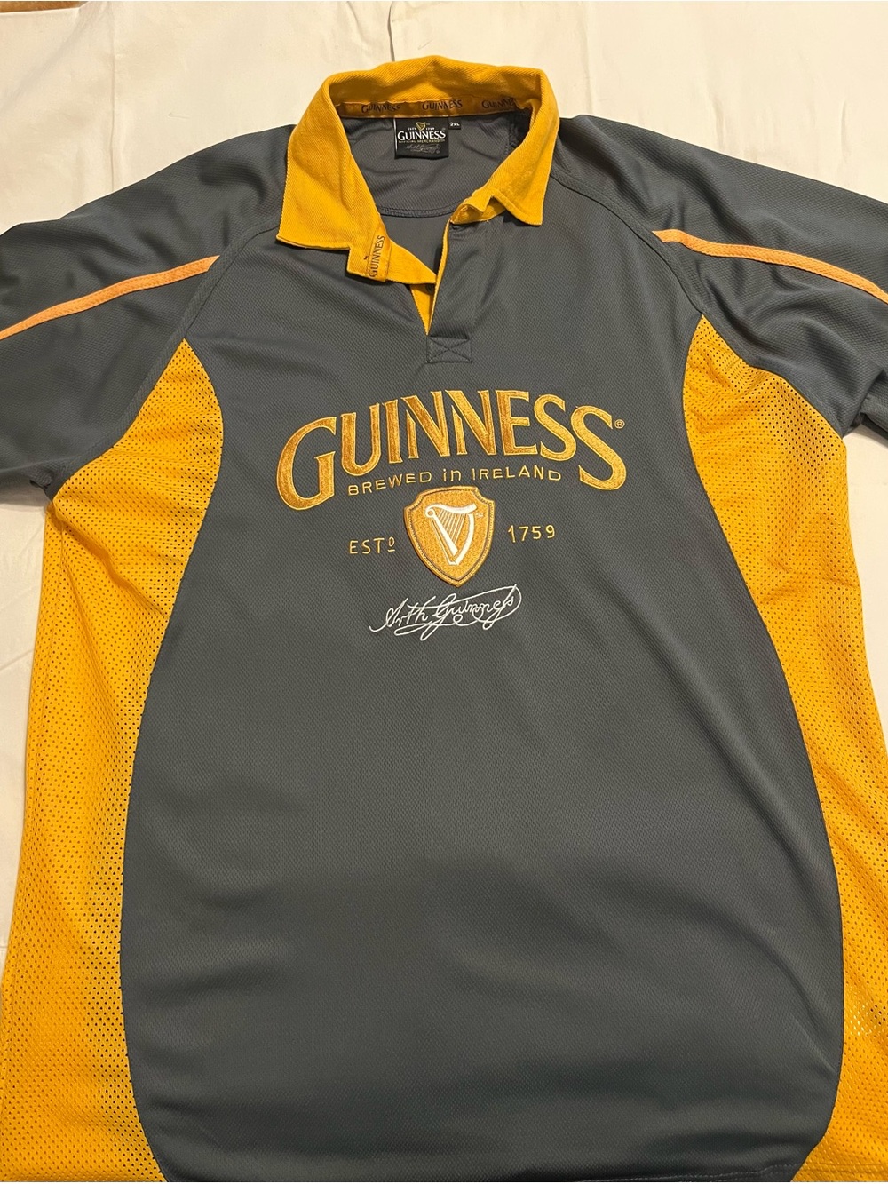 Guinness Men's Grey and Yellow Rugby Polo Jersey